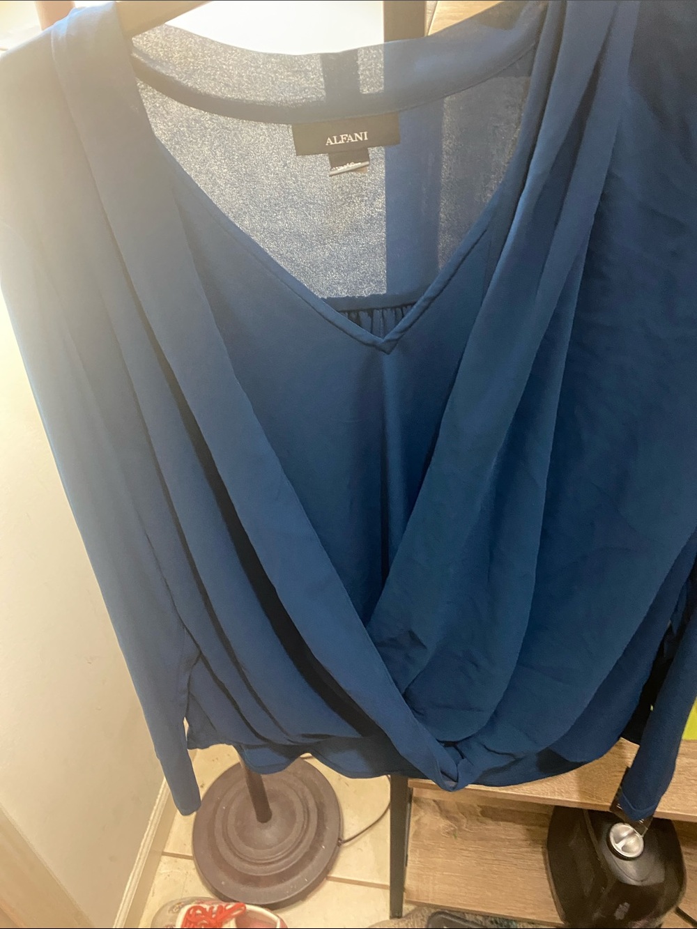 Alfani Navy Blue Draped V-Neck Blouse